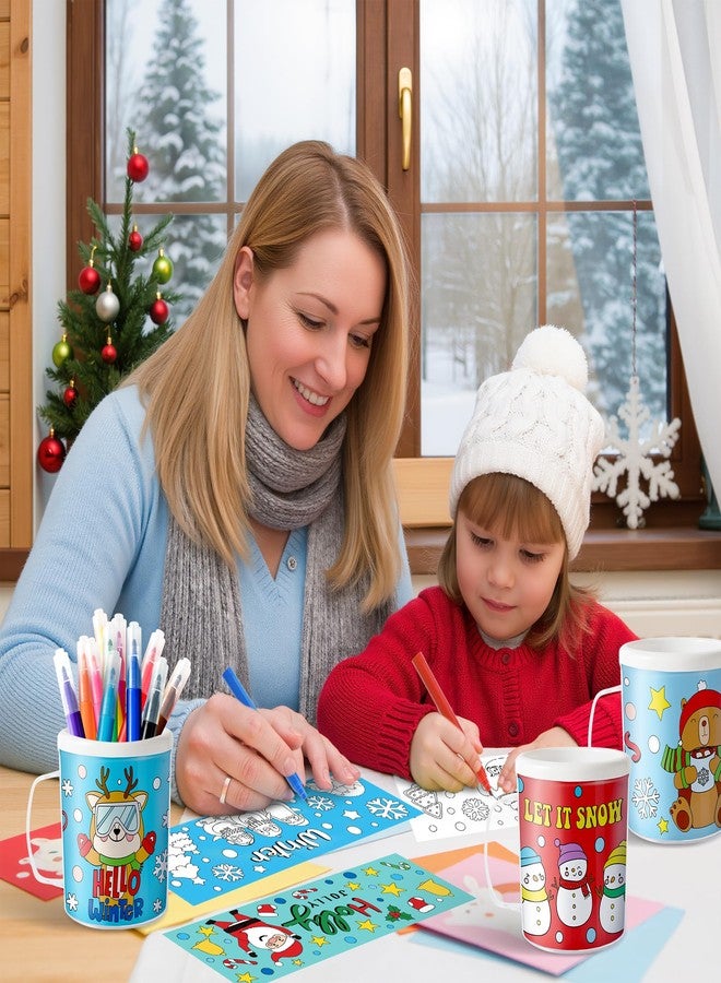 JAPBOR Winter Color Your Own Mugs - 12 Set DIY Christmas Coloring Cups Craft for Kids, 10 oz Xmas Coffee Mugs with 36 Insert Paper and 12 Color Pen for School Class Winter Holiday Party Supplies - Image 5